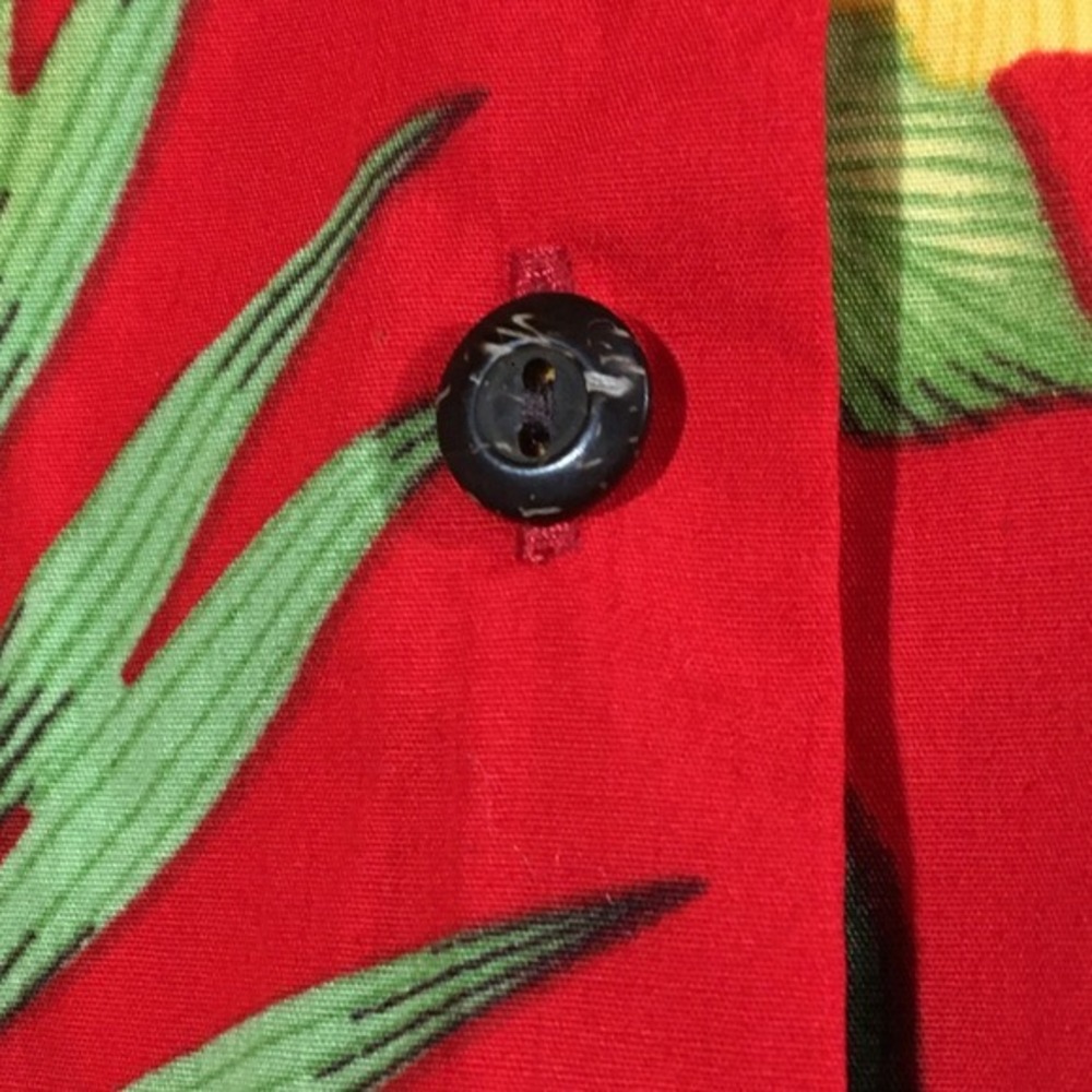 Puanani Hawaiian Aloha Shirt Puamala Red Tropical Floral Print Button Up Plus - Picture 5 of 5